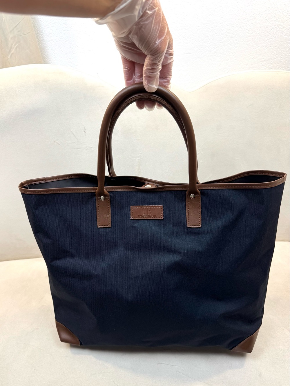 Urban Research UR Large Navy Tote Bag Brown Trim Minimalist Work Everyday